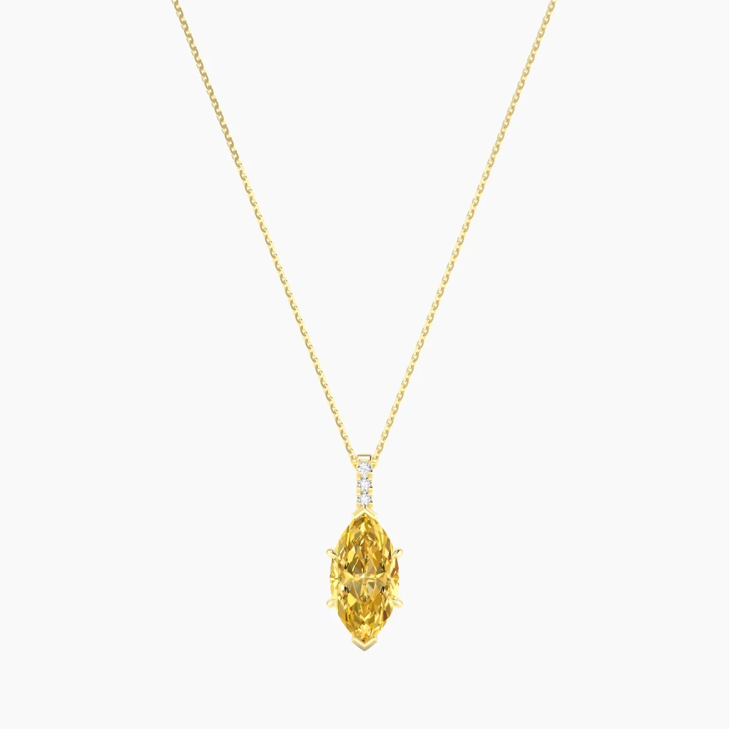 Paved Hanging Solitaire | 18k Yellow Gold 3 ct Yellow Lab Diamond Marquise Cut Pendant