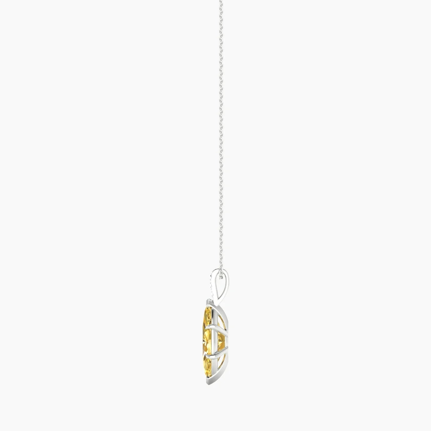 Paved Hanging Solitaire | 18k White Gold 3 ct Yellow Lab Diamond Marquise Cut Pendant