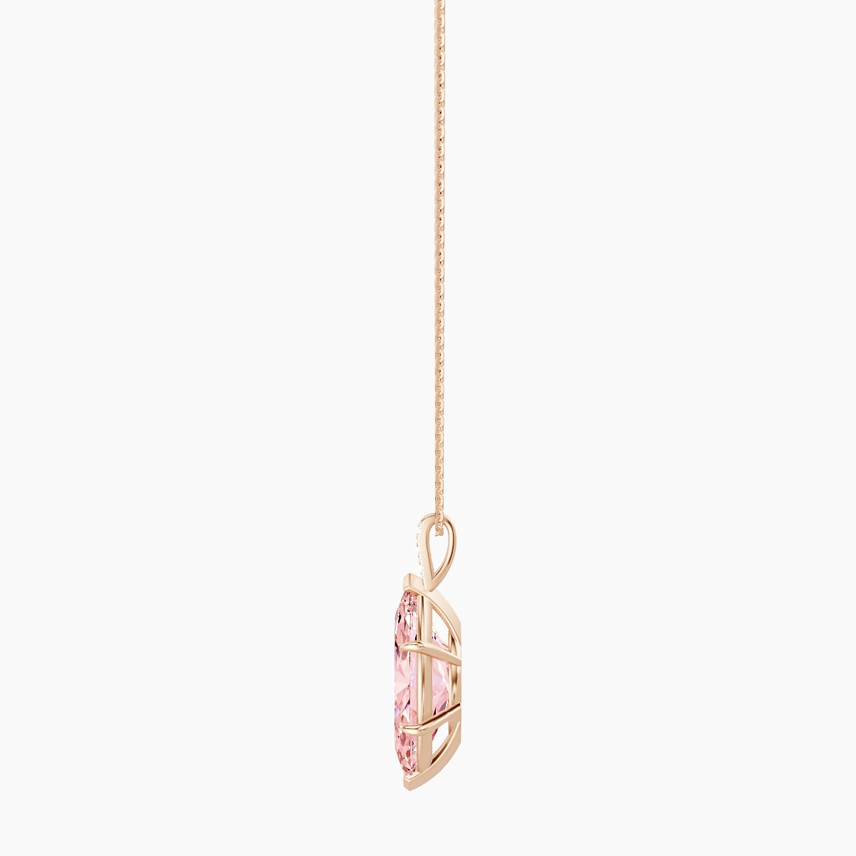 Paved Hanging Solitaire | 18k Rose Gold 5 ct Pink Lab Diamond Marquise Pendant