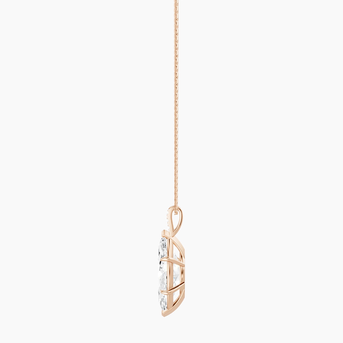 Paved Hanging Solitaire | 18k Rose Gold 5 ct White Lab Diamond Marquise Pendant