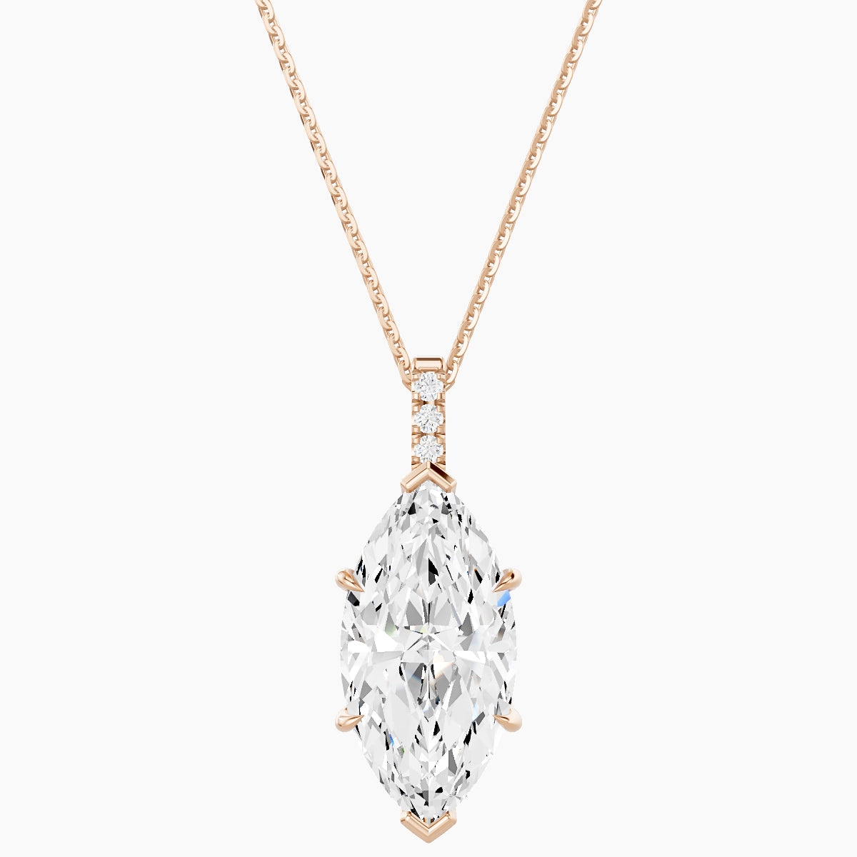 Paved Hanging Solitaire | 18k Rose Gold 5 ct White Lab Diamond Marquise Pendant