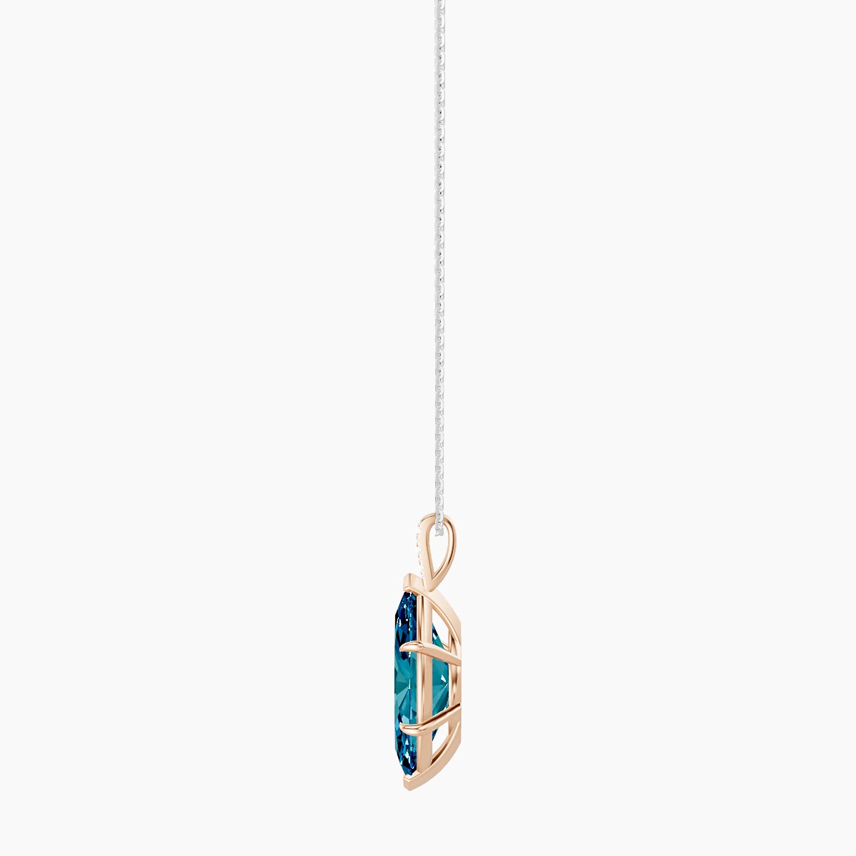 Paved Hanging Solitaire | 18k White & Rose Gold 5 ct Blue Lab Diamond Marquise Pendant