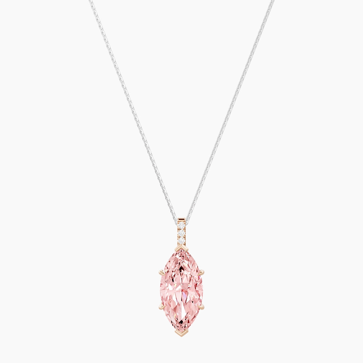 Paved Hanging Solitaire | 18k White & Rose Gold 5 ct Pink Lab Diamond Marquise Pendant