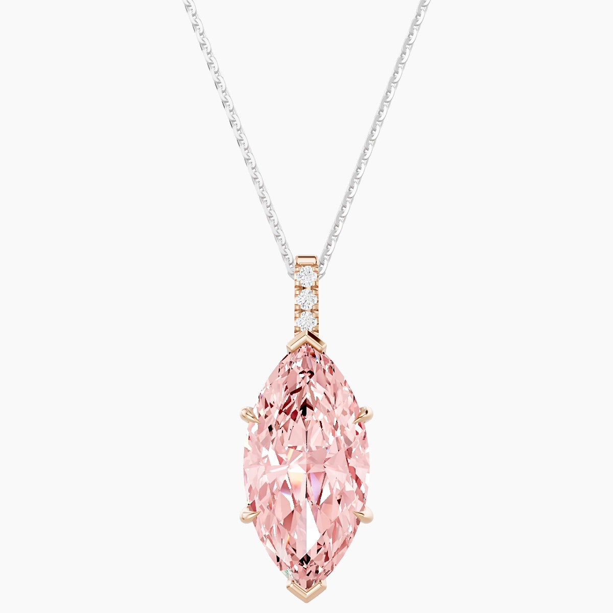 Paved Hanging Solitaire | 18k White & Rose Gold 5 ct Pink Lab Diamond Marquise Pendant