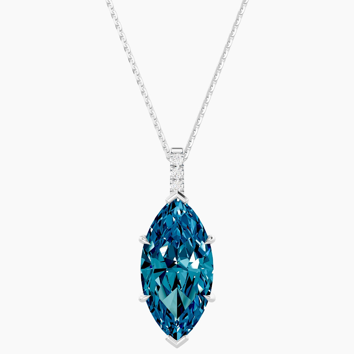 Paved Hanging Solitaire | 18k White Gold 5 ct Blue Lab Diamond Marquise Pendant