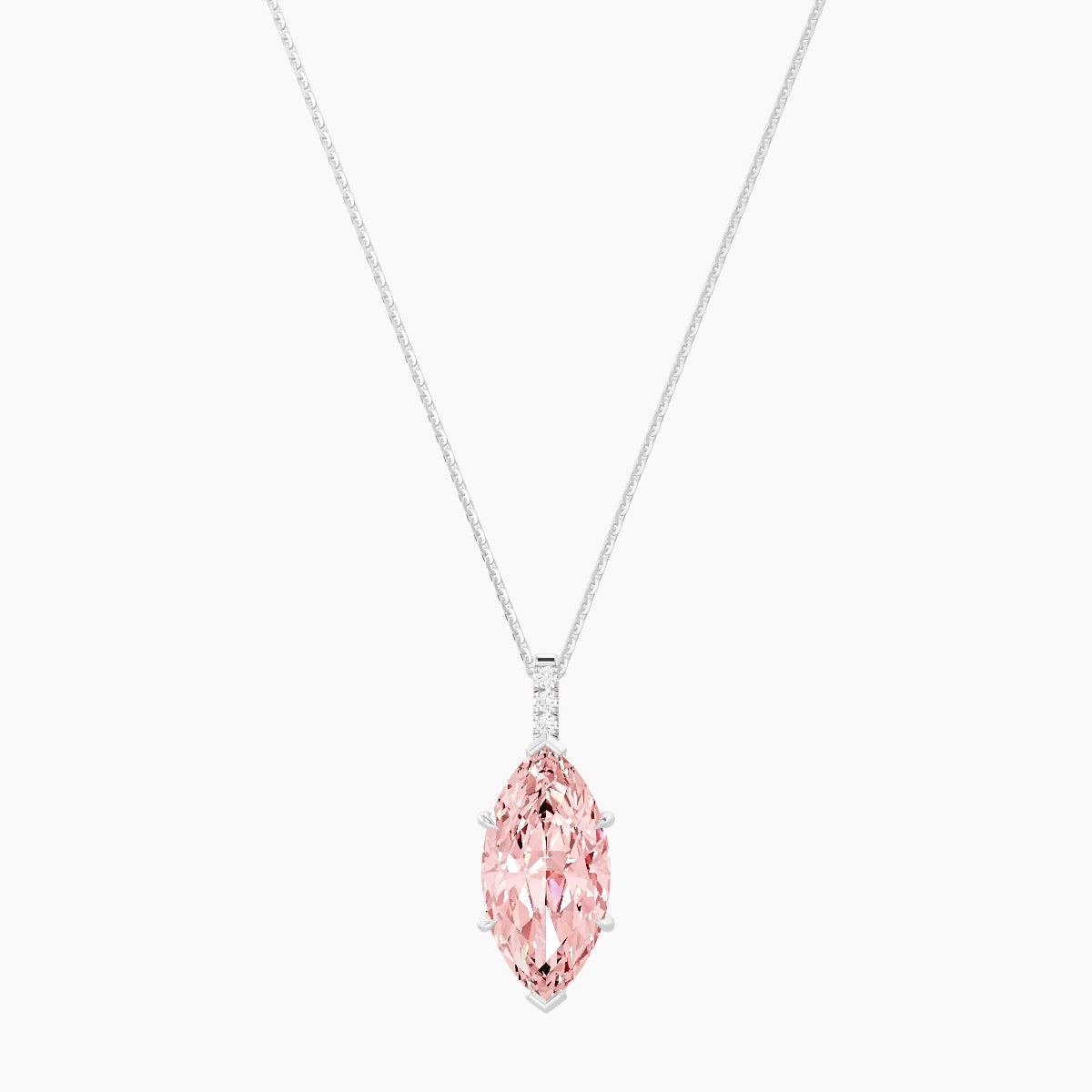 Paved Hanging Solitaire | 18k White Gold 5 ct Pink Lab Diamond Marquise Pendant