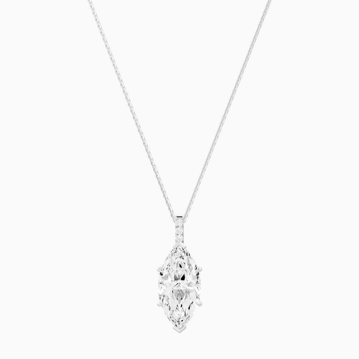 Paved Hanging Solitaire | 18k White Gold 5 ct White Lab Diamond Marquise Pendant