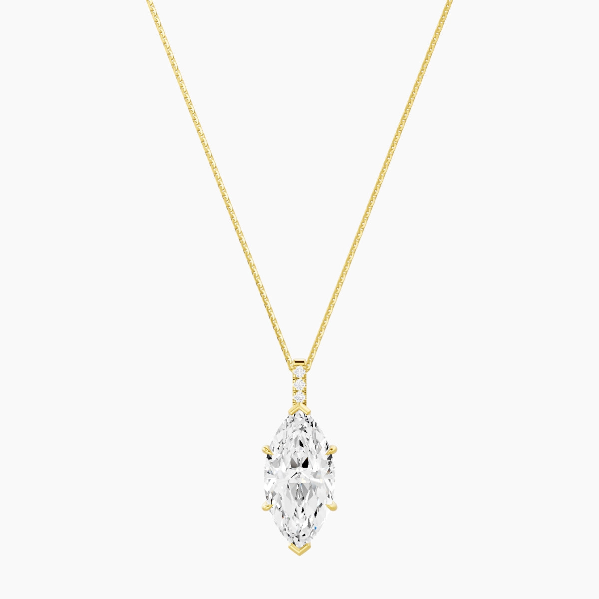 Paved Hanging Solitaire | 18k Yellow Gold 5 ct White Lab Diamond Marquise Pendant