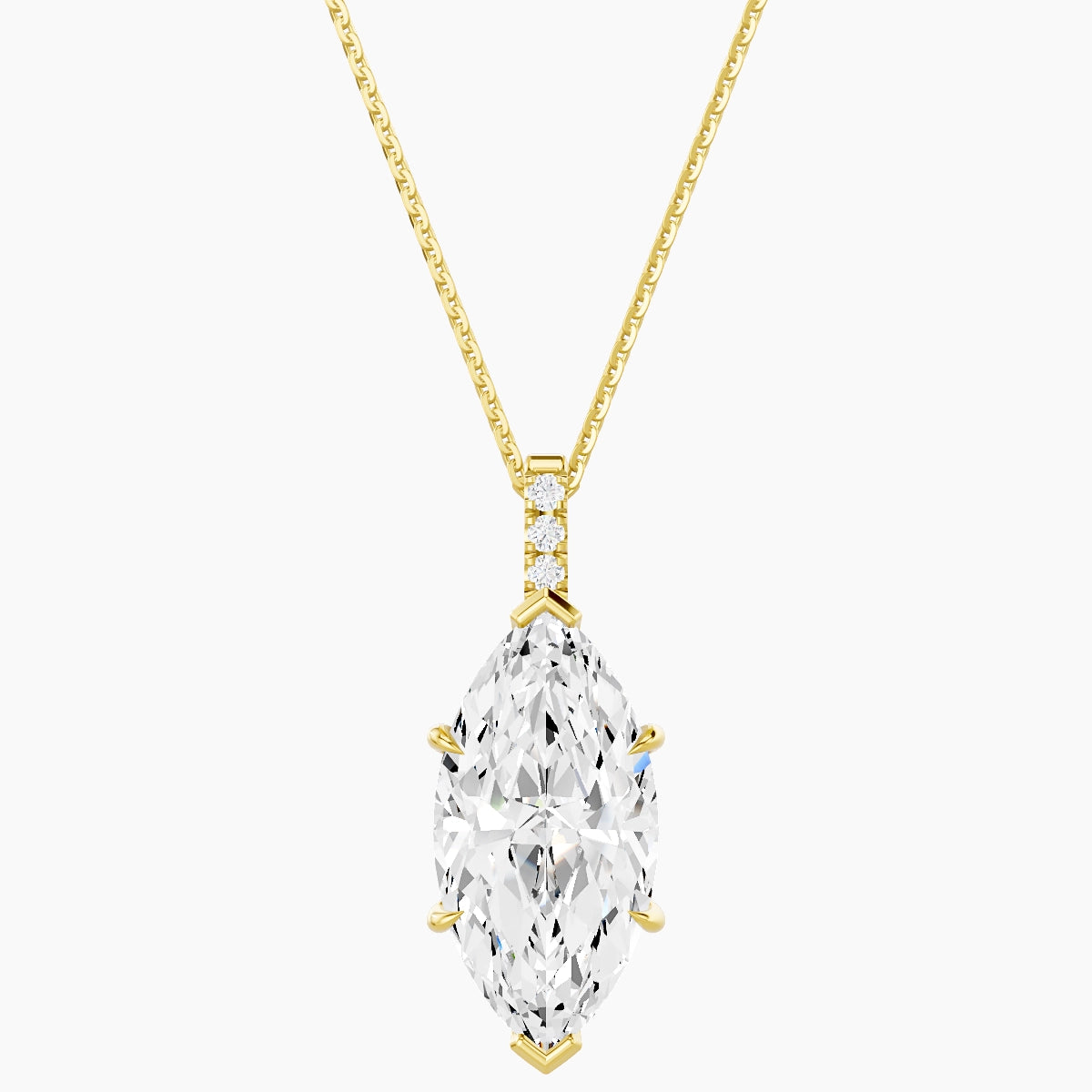 Paved Hanging Solitaire | 18k Yellow Gold 5 ct White Lab Diamond Marquise Pendant