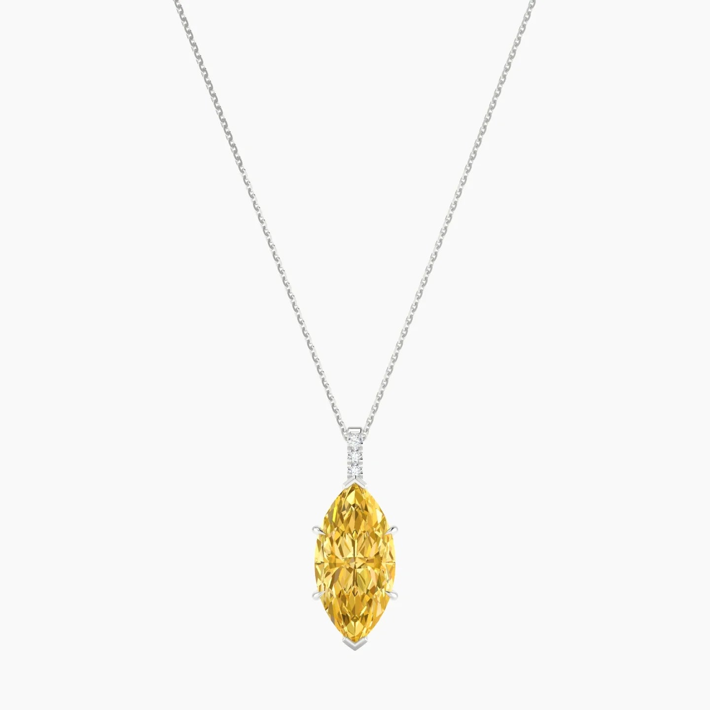 Paved Hanging Solitaire | 18k White Gold 5 ct Yellow Lab Diamond Marquise Cut Pendant