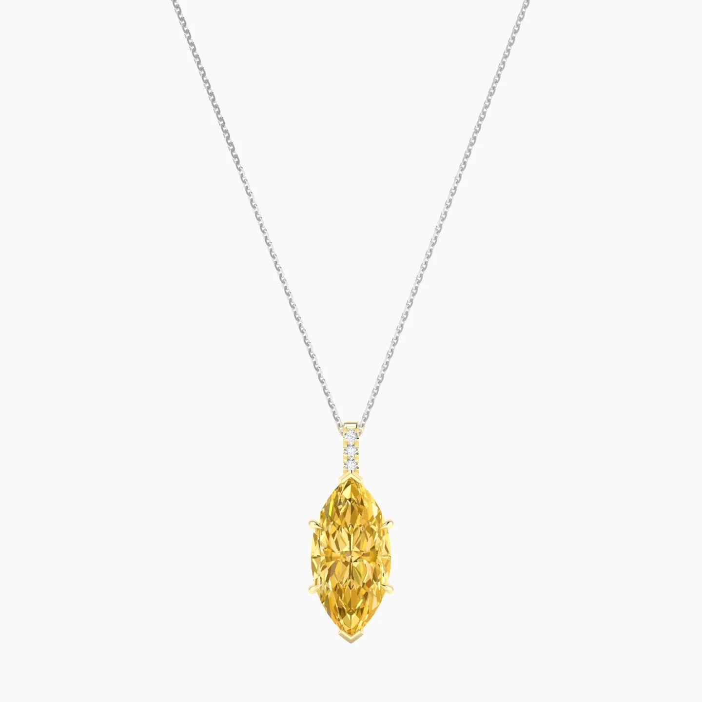 Paved Hanging Solitaire | 18k White & Yellow Gold 5 ct Yellow Lab Diamond Marquise Cut Pendant