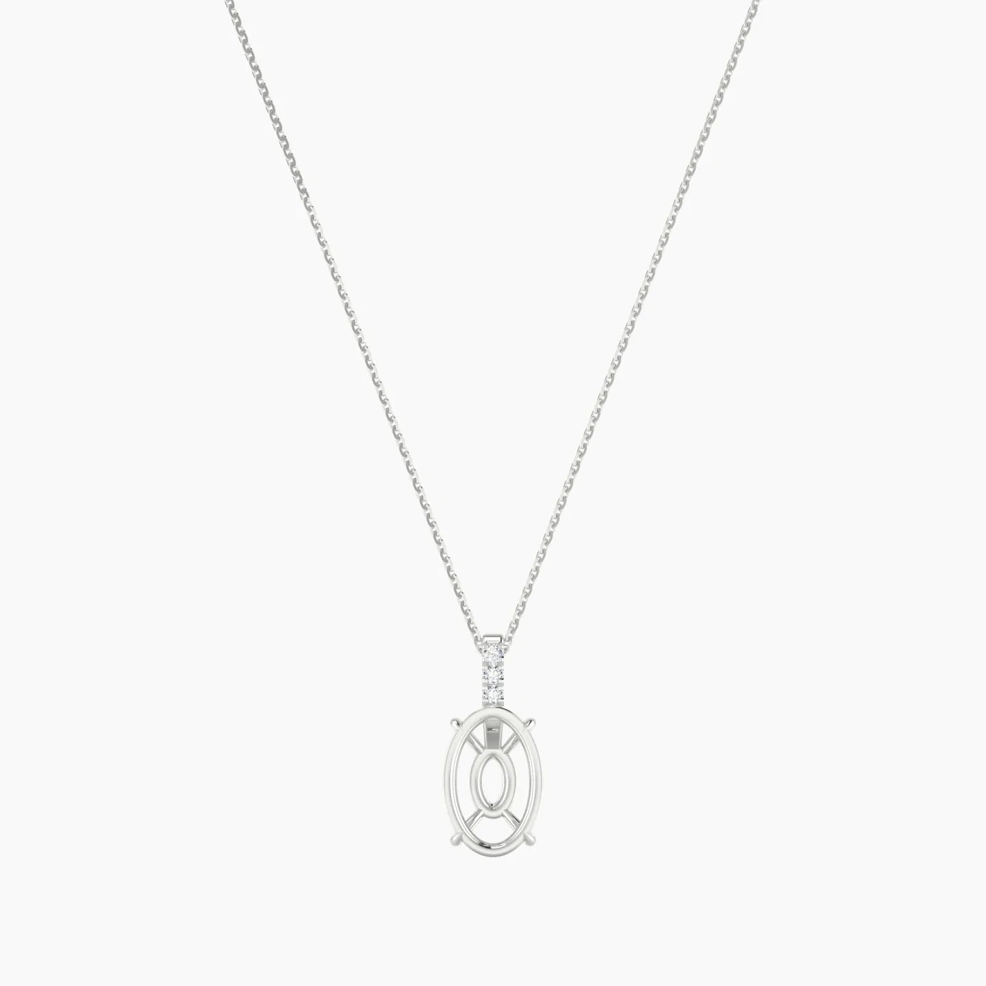 Paved Hanging Solitaire | 18k White Gold 3-4.99 ct Oval Cut Pendant Setting