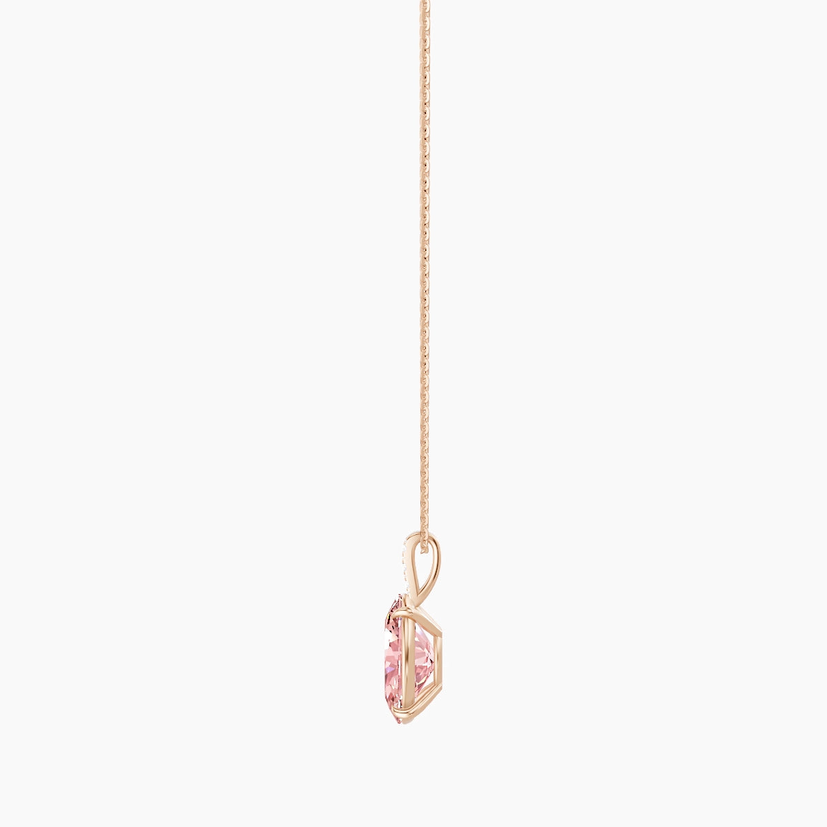 Paved Hanging Solitaire | 18k Rose Gold 3 ct Pink Lab Diamond Oval Pendant
