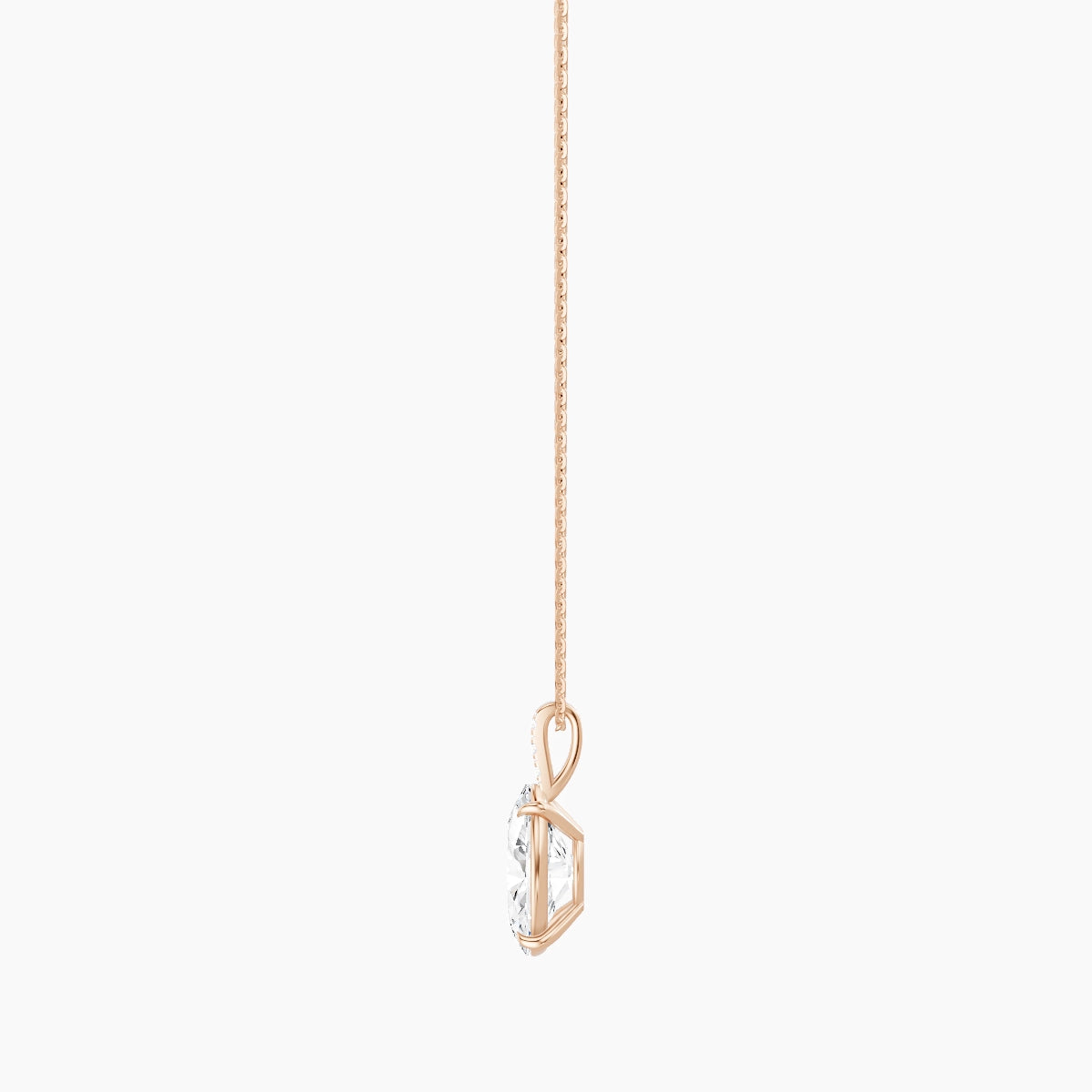 Paved Hanging Solitaire | 18k Rose Gold 3 ct White Lab Diamond Oval Pendant