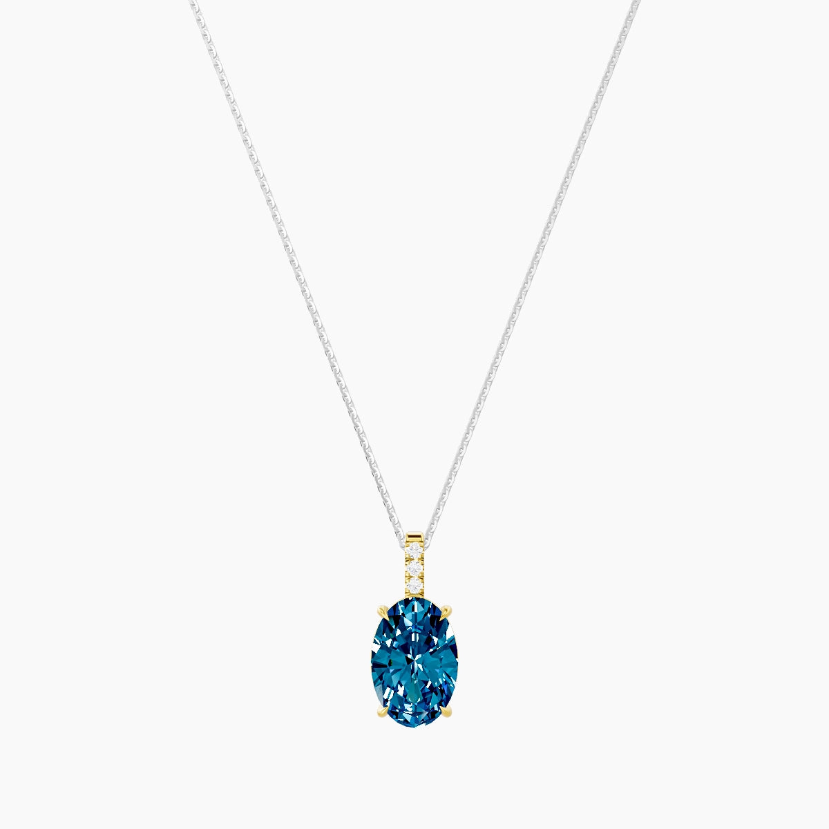 Paved Hanging Solitaire | 18k White & Yellow Gold 3 ct Blue Lab Diamond Oval Pendant