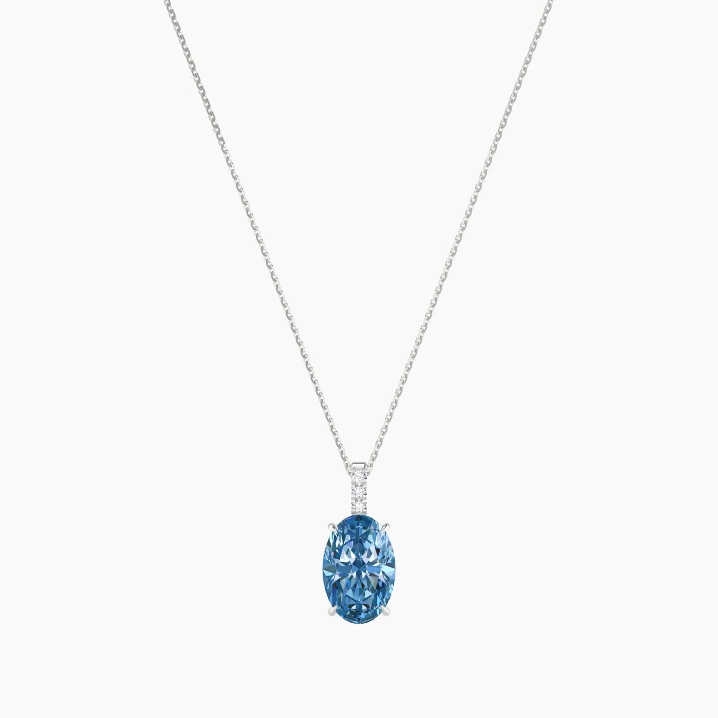 Paved Hanging Solitaire | 18k White Gold 3 ct Blue Lab Diamond Oval Cut Pendant