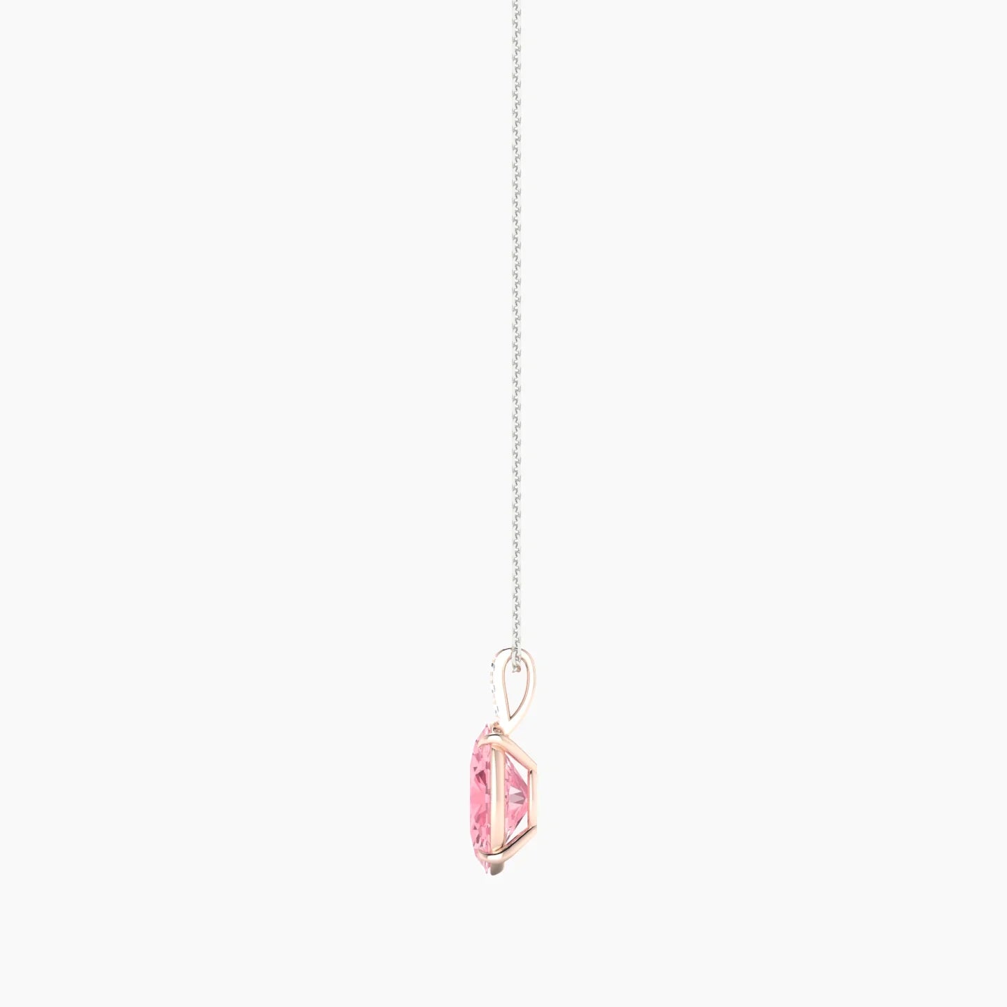 Paved Hanging Solitaire | 18k White & Rose Gold 3 ct Pink Lab Diamond Oval Cut Pendant