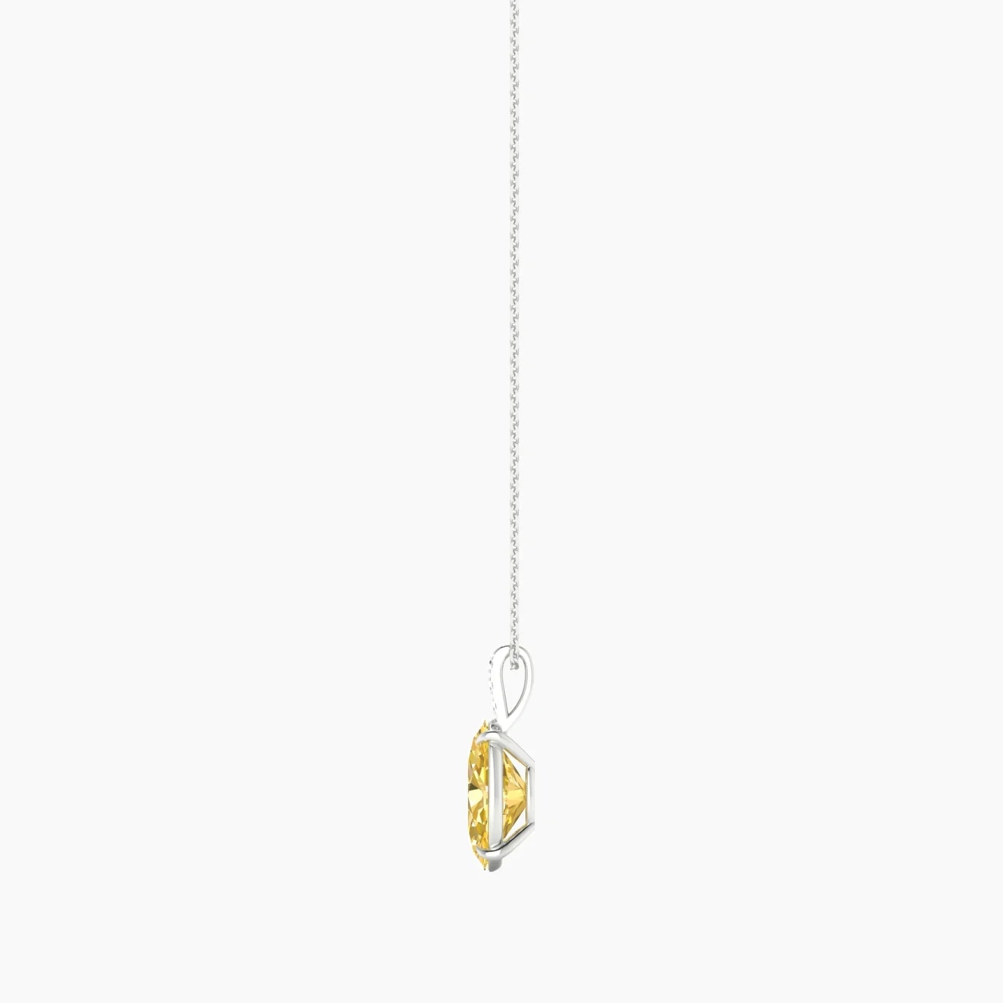 Paved Hanging Solitaire | 18k White Gold 3 ct Yellow Lab Diamond Oval Cut Pendant