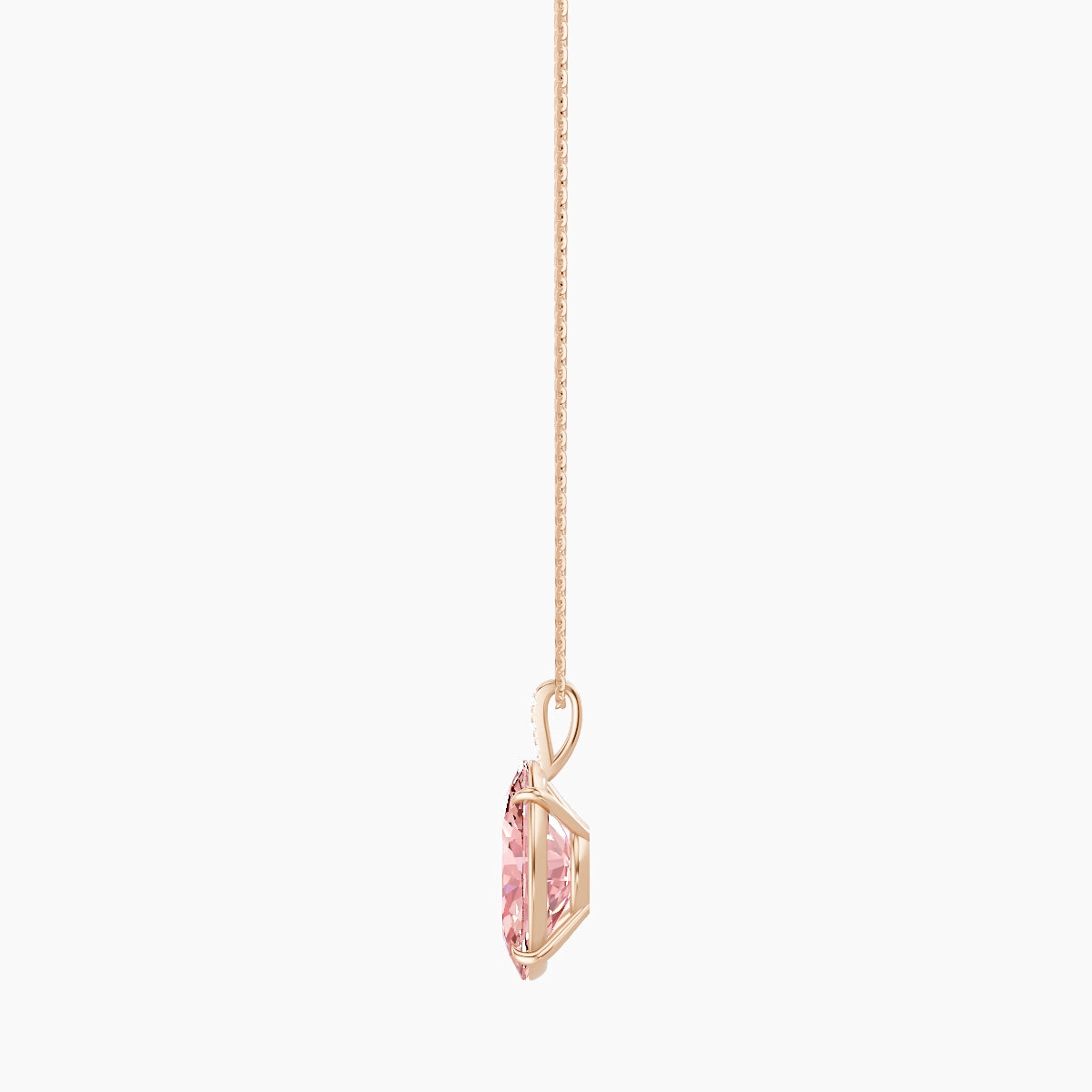 Paved Hanging Solitaire | 18k Rose Gold 5 ct Pink Lab Diamond Oval Pendant