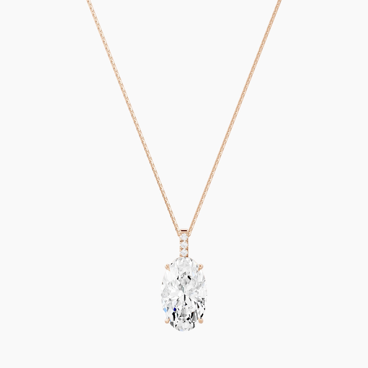 Paved Hanging Solitaire | 18k Rose Gold 5 ct White Lab Diamond Oval Pendant