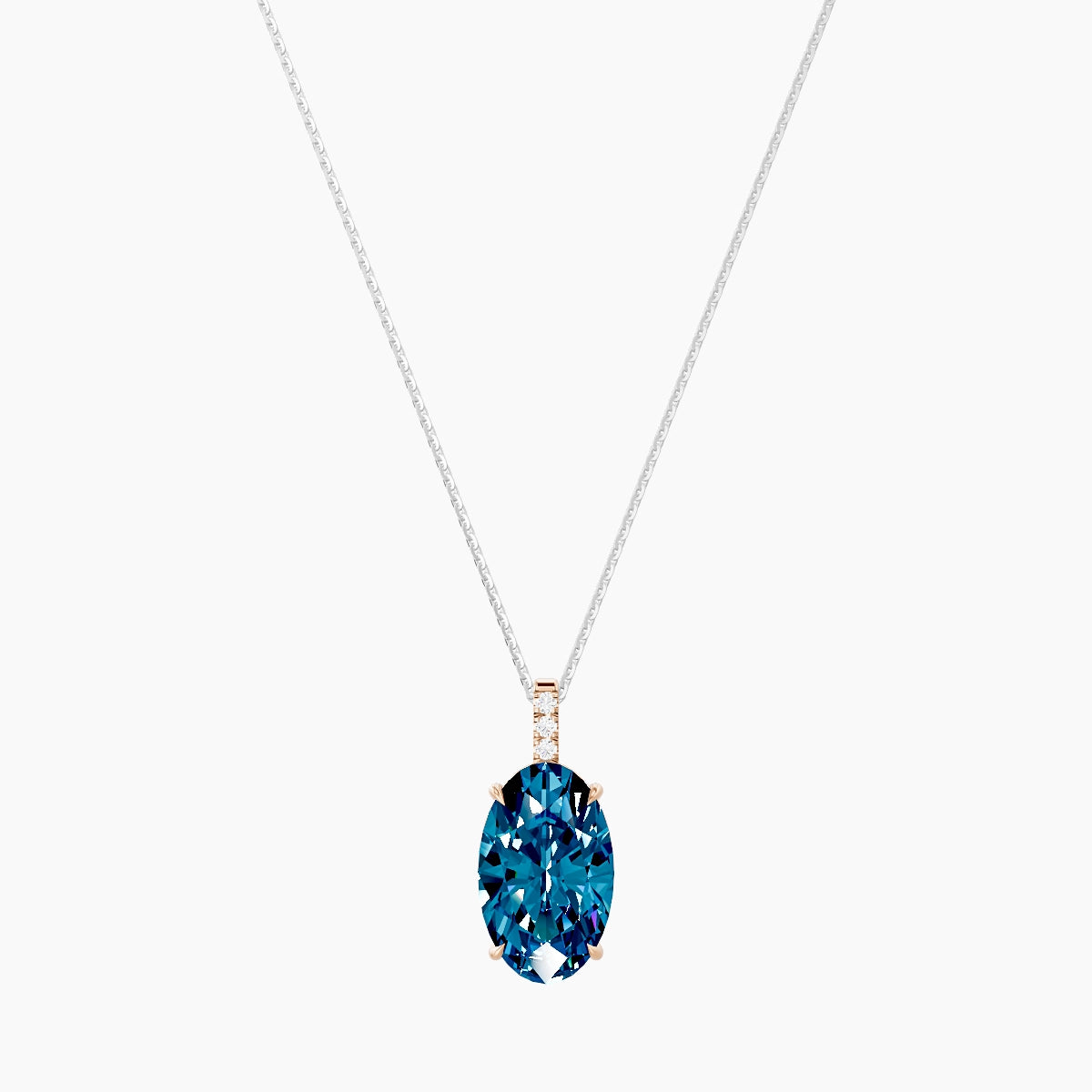 Paved Hanging Solitaire | 18k White & Rose Gold 5 ct Blue Lab Diamond Oval Pendant