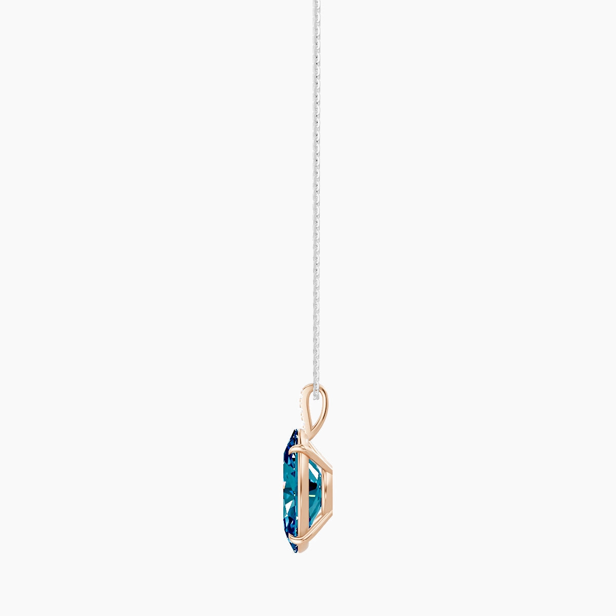 Paved Hanging Solitaire | 18k White & Rose Gold 5 ct Blue Lab Diamond Oval Pendant