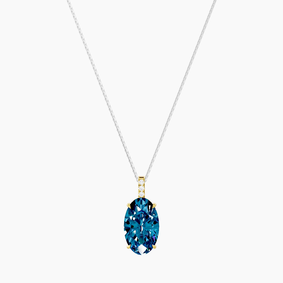 Paved Hanging Solitaire | 18k White & Yellow Gold 5 ct Blue Lab Diamond Oval Pendant