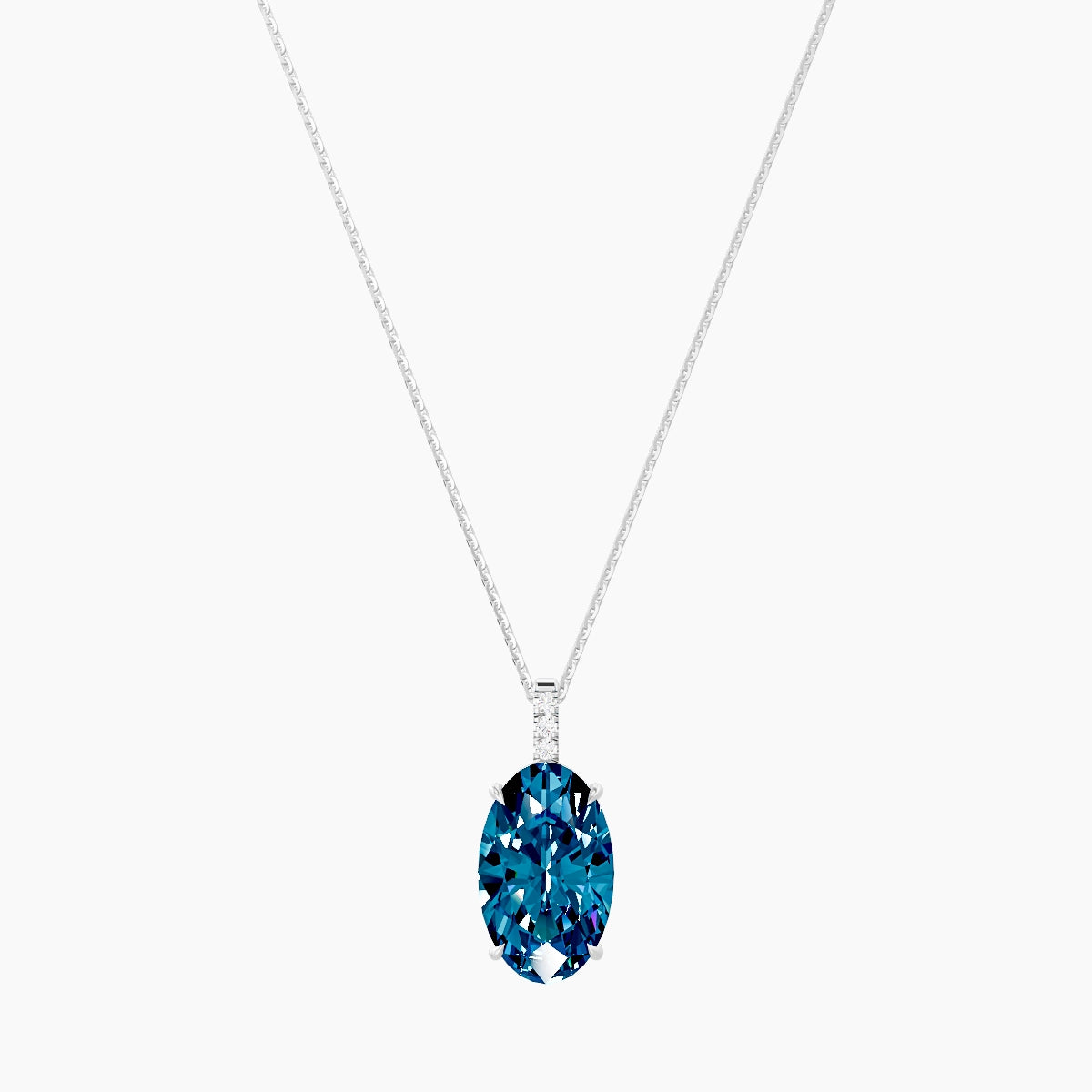 Paved Hanging Solitaire | 18k White Gold 5 ct Blue Lab Diamond Oval Pendant