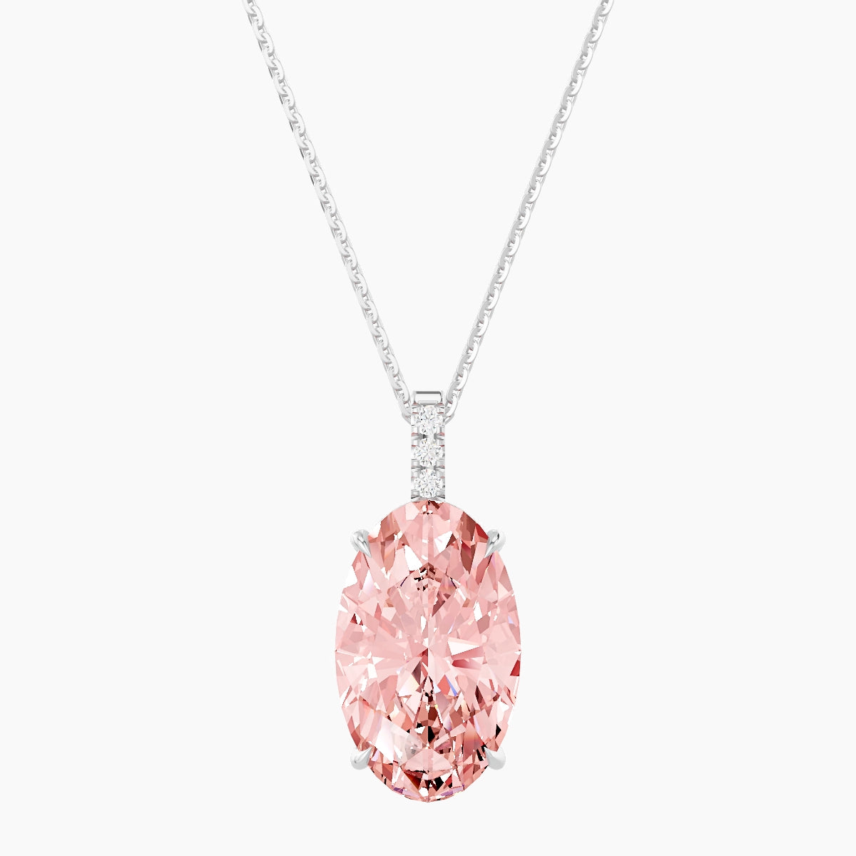 Paved Hanging Solitaire | 18k White Gold 5 ct Pink Lab Diamond Oval Pendant