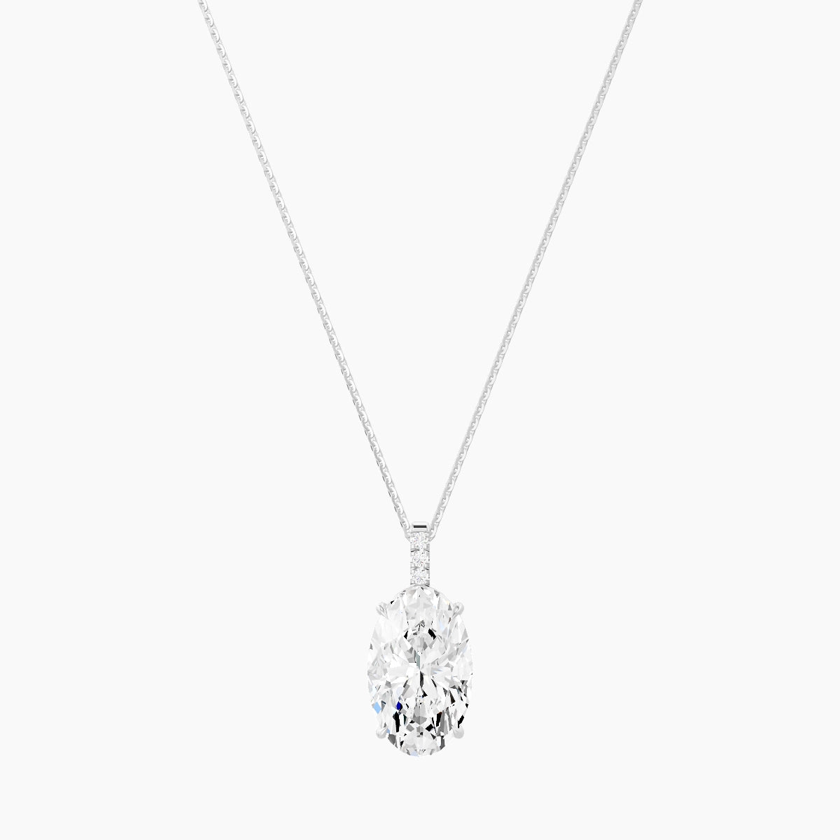 Paved Hanging Solitaire | 18k White Gold 5 ct White Lab Diamond Oval Pendant