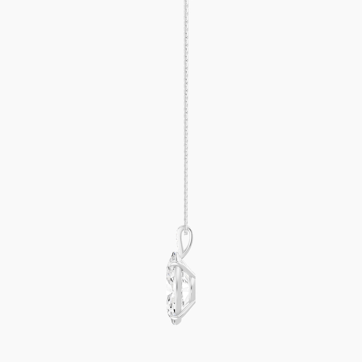 Paved Hanging Solitaire | 18k White Gold 5 ct White Lab Diamond Oval Pendant
