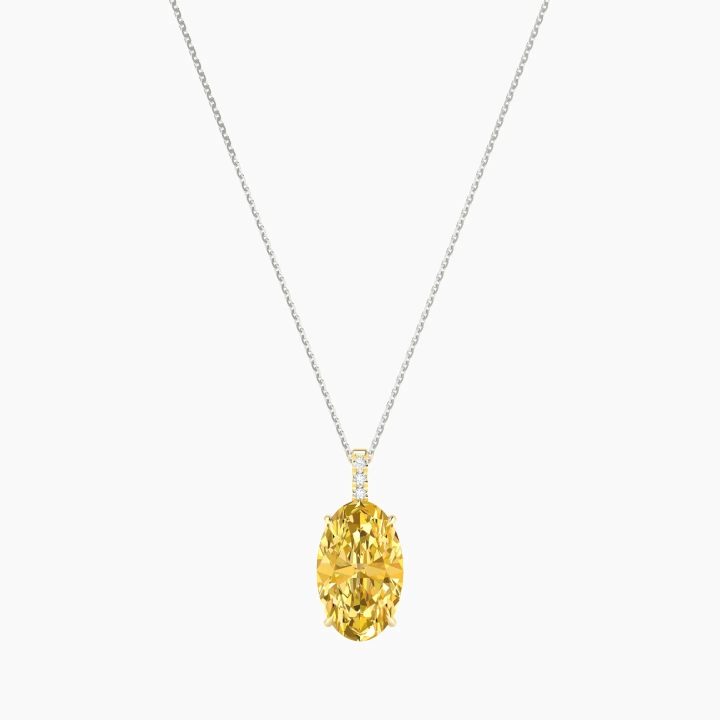 Paved Hanging Solitaire | 18k White & Yellow Gold 5 ct Yellow Lab Diamond Oval Cut Pendant