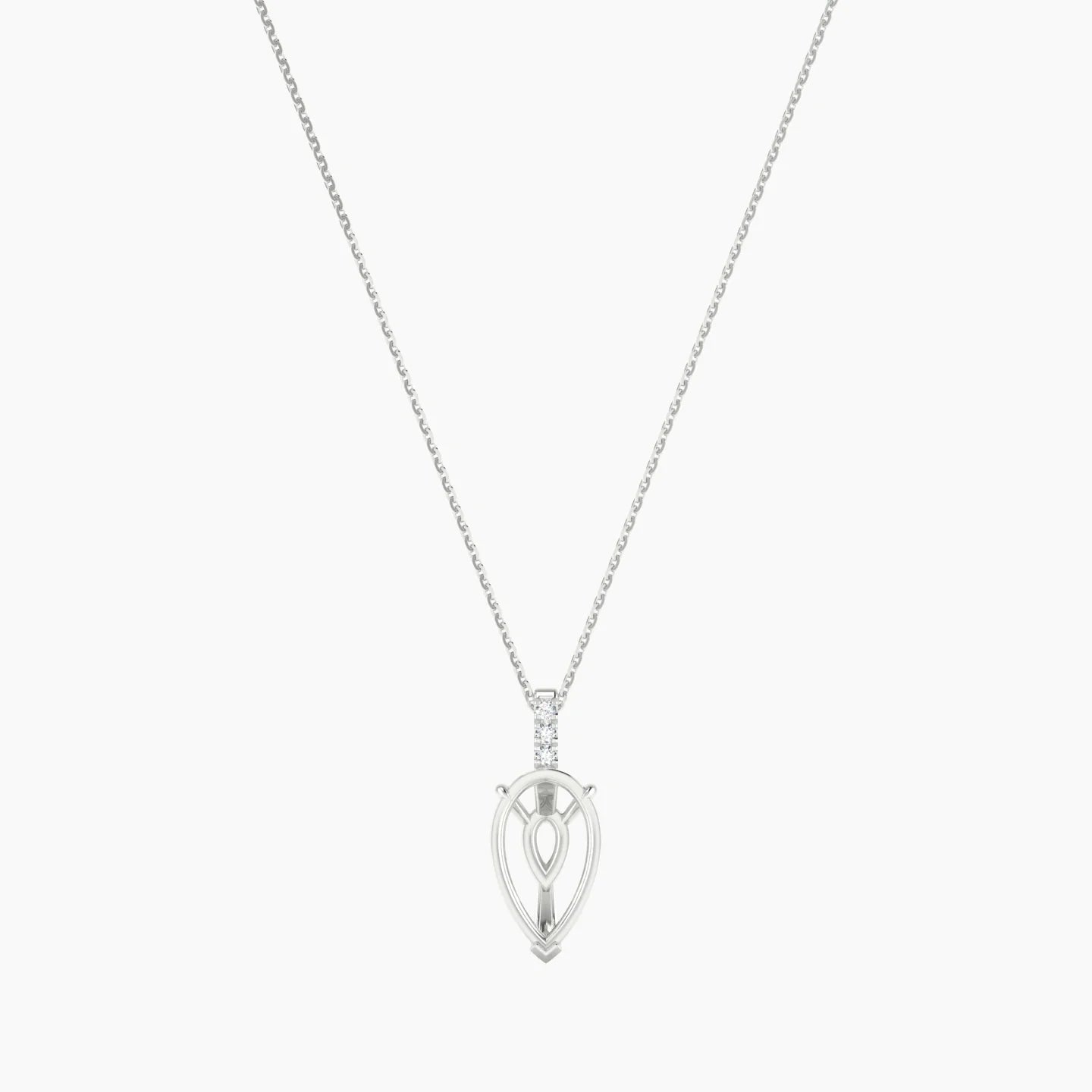 Paved Hanging Solitaire | 18k White Gold 3-4.99 ct Pear Cut Pendant Setting