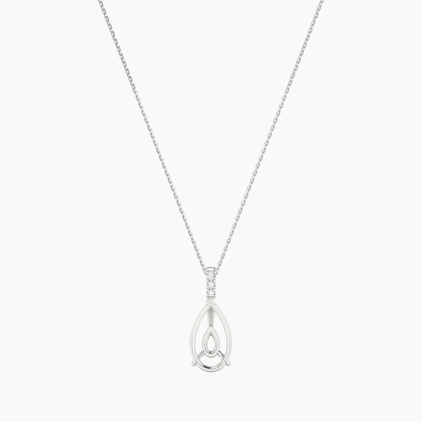 Paved Hanging Solitaire | 18k White Gold 3-4.99 ct Pear Cut Pendant Setting