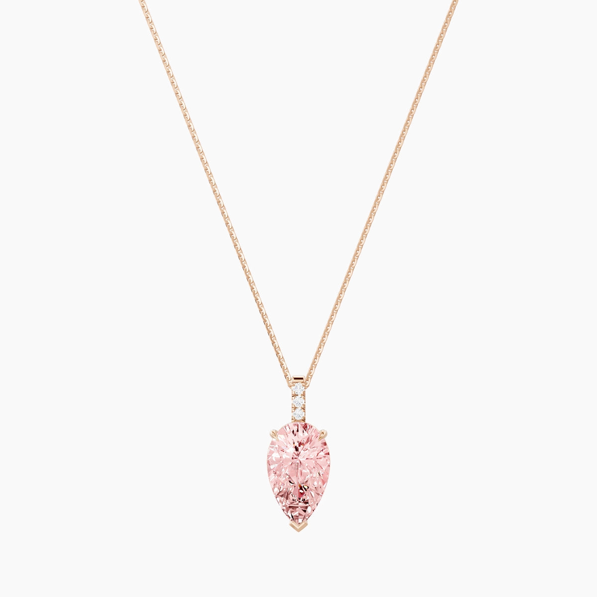 Paved Hanging Solitaire | 18k Rose Gold 3 ct Pink Lab Diamond Pear Pendant