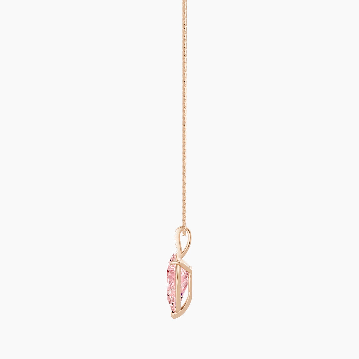 Paved Hanging Solitaire | 18k Rose Gold 3 ct Pink Lab Diamond Pear Pendant