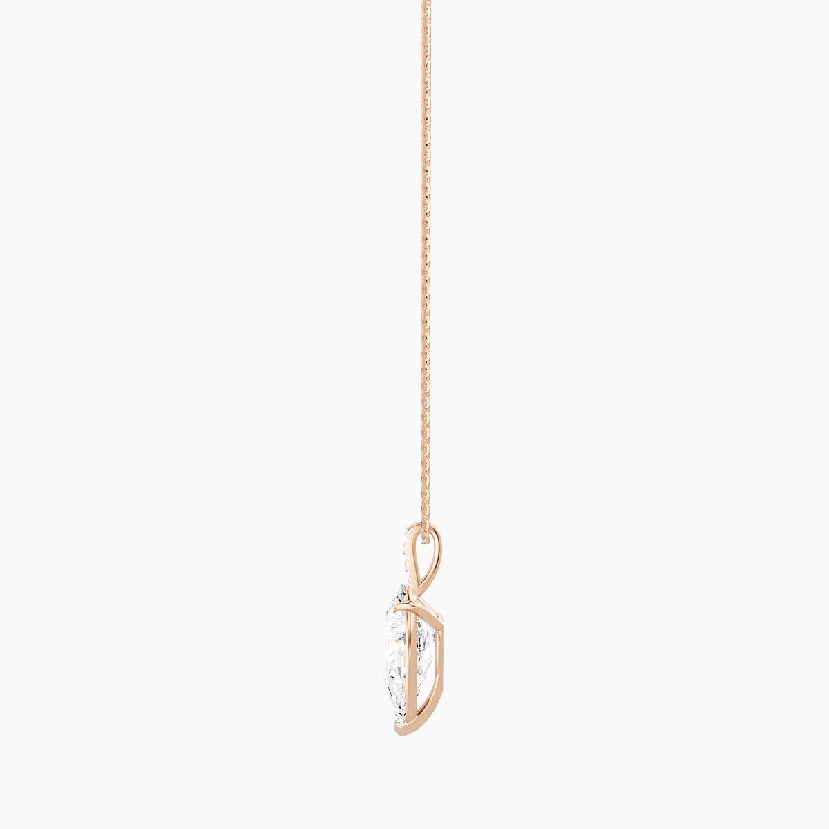 Paved Hanging Solitaire | 18k Rose Gold 3 ct White Lab Diamond Pear Pendant