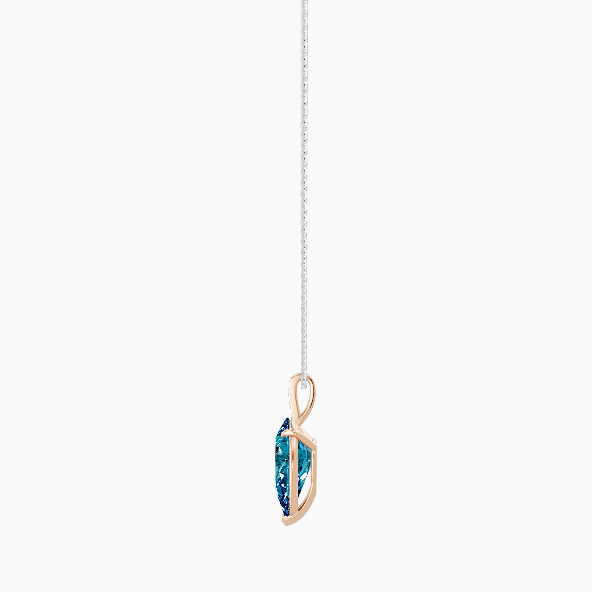 Paved Hanging Solitaire | 18k White & Rose Gold 3 ct Blue Lab Diamond Pear Pendant