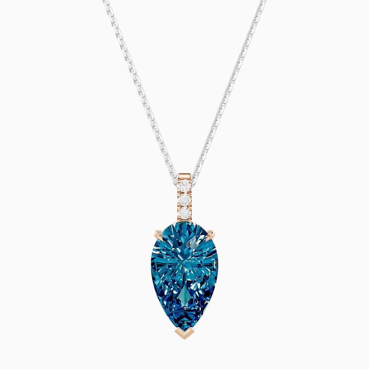 Paved Hanging Solitaire | 18k White & Rose Gold 3 ct Blue Lab Diamond Pear Pendant