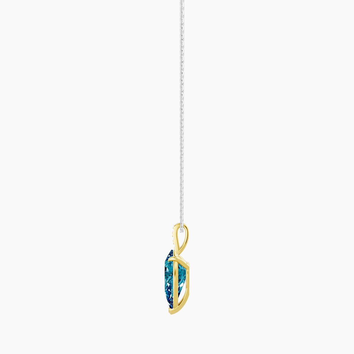 Paved Hanging Solitaire | 18k White & Yellow Gold 3 ct Blue Lab Diamond Pear Pendant