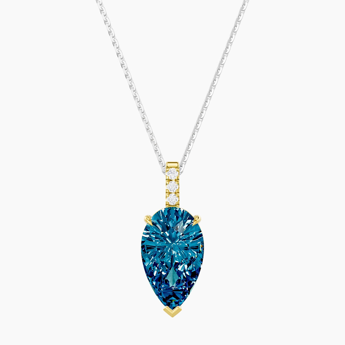 Paved Hanging Solitaire | 18k White & Yellow Gold 3 ct Blue Lab Diamond Pear Pendant