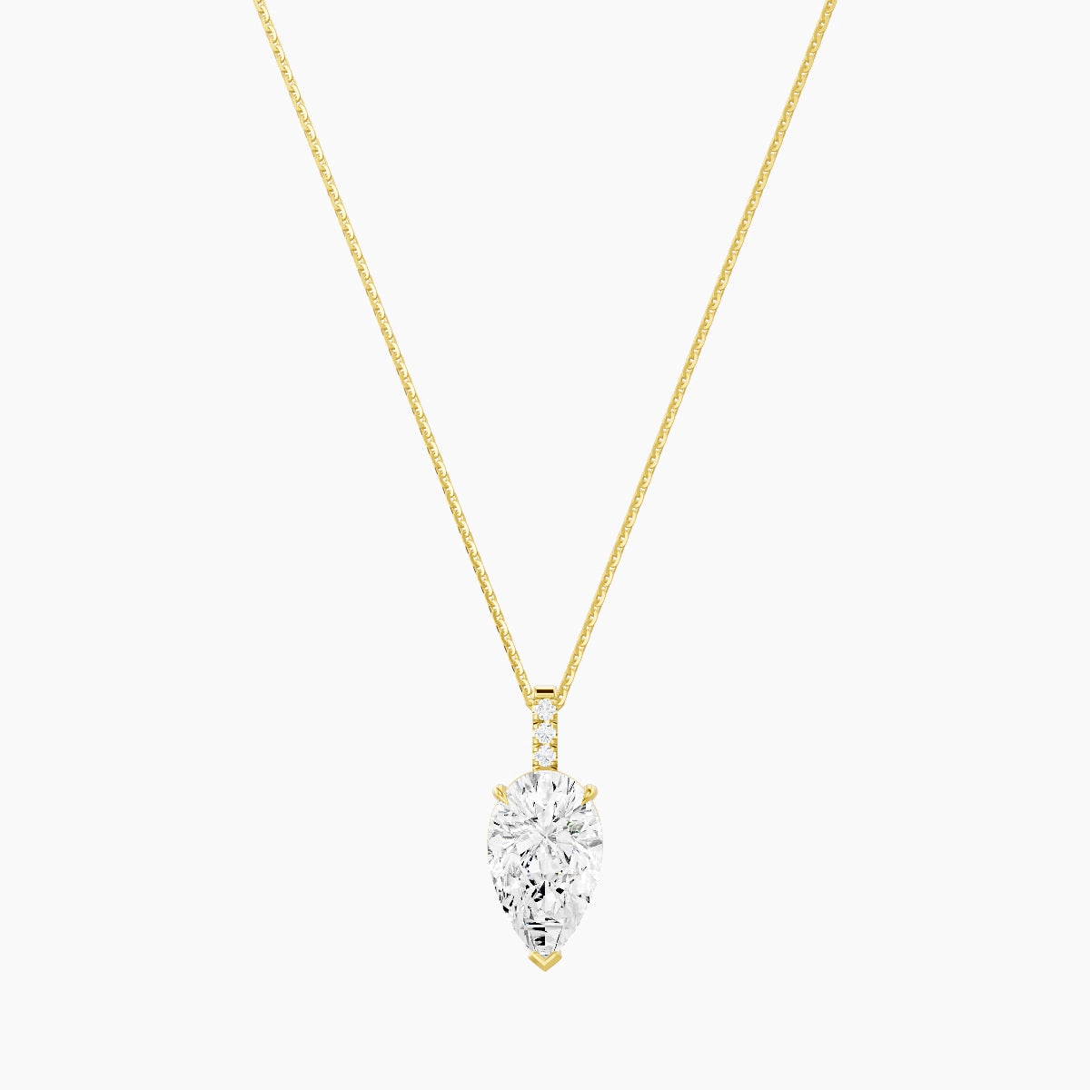Paved Hanging Solitaire | 18k Yellow Gold 3 ct White Lab Diamond Pear Pendant