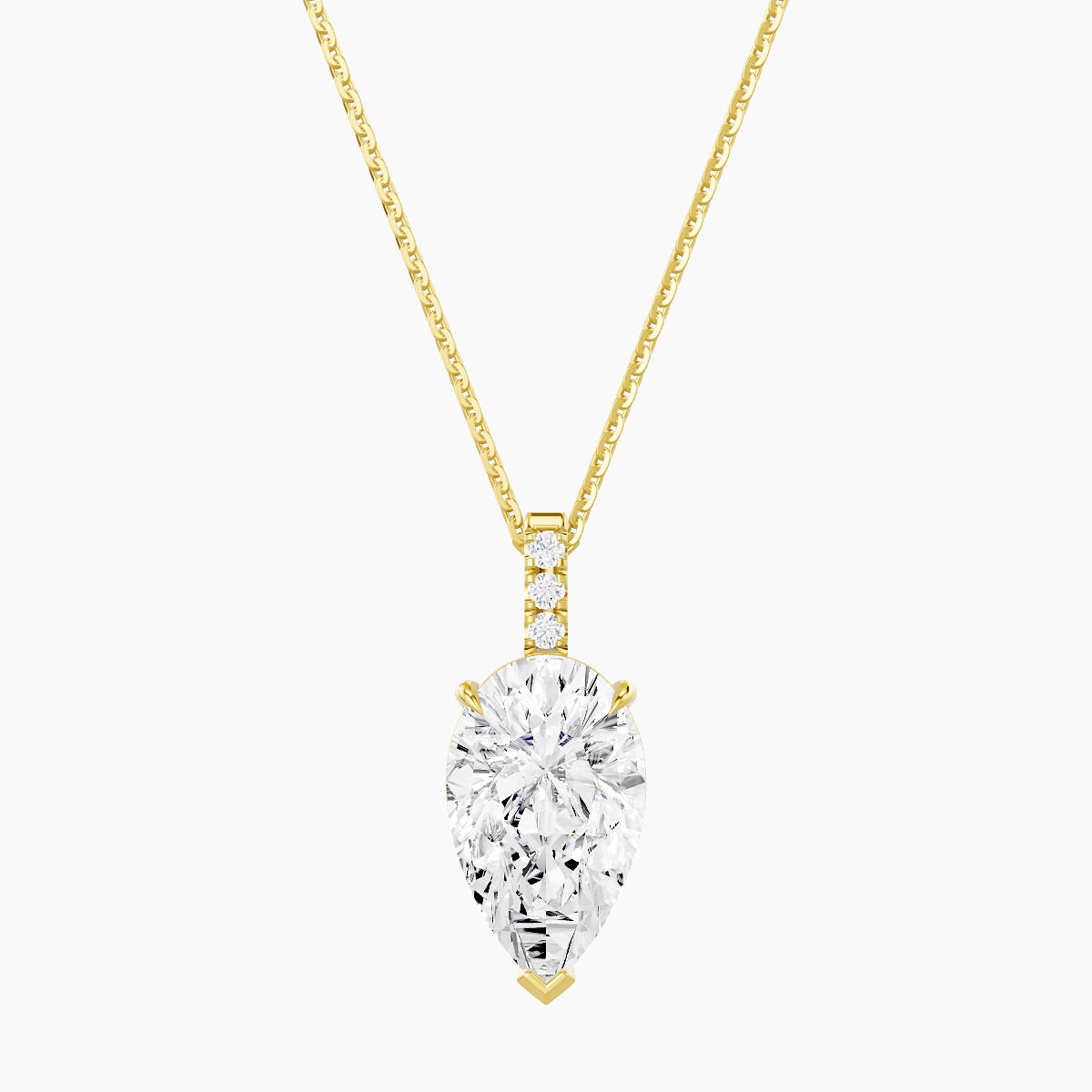 Paved Hanging Solitaire | 18k Yellow Gold 3 ct White Lab Diamond Pear Pendant