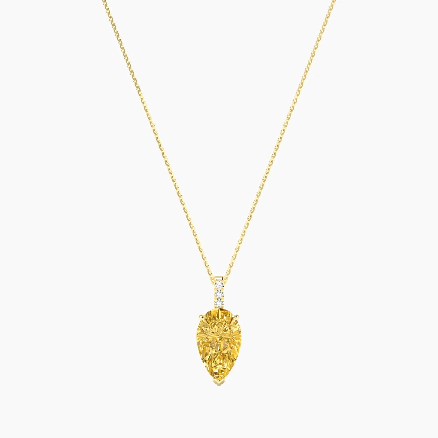 Paved Hanging Solitaire | 18k Yellow Gold 3 ct Yellow Lab Diamond Pear Cut Pendant