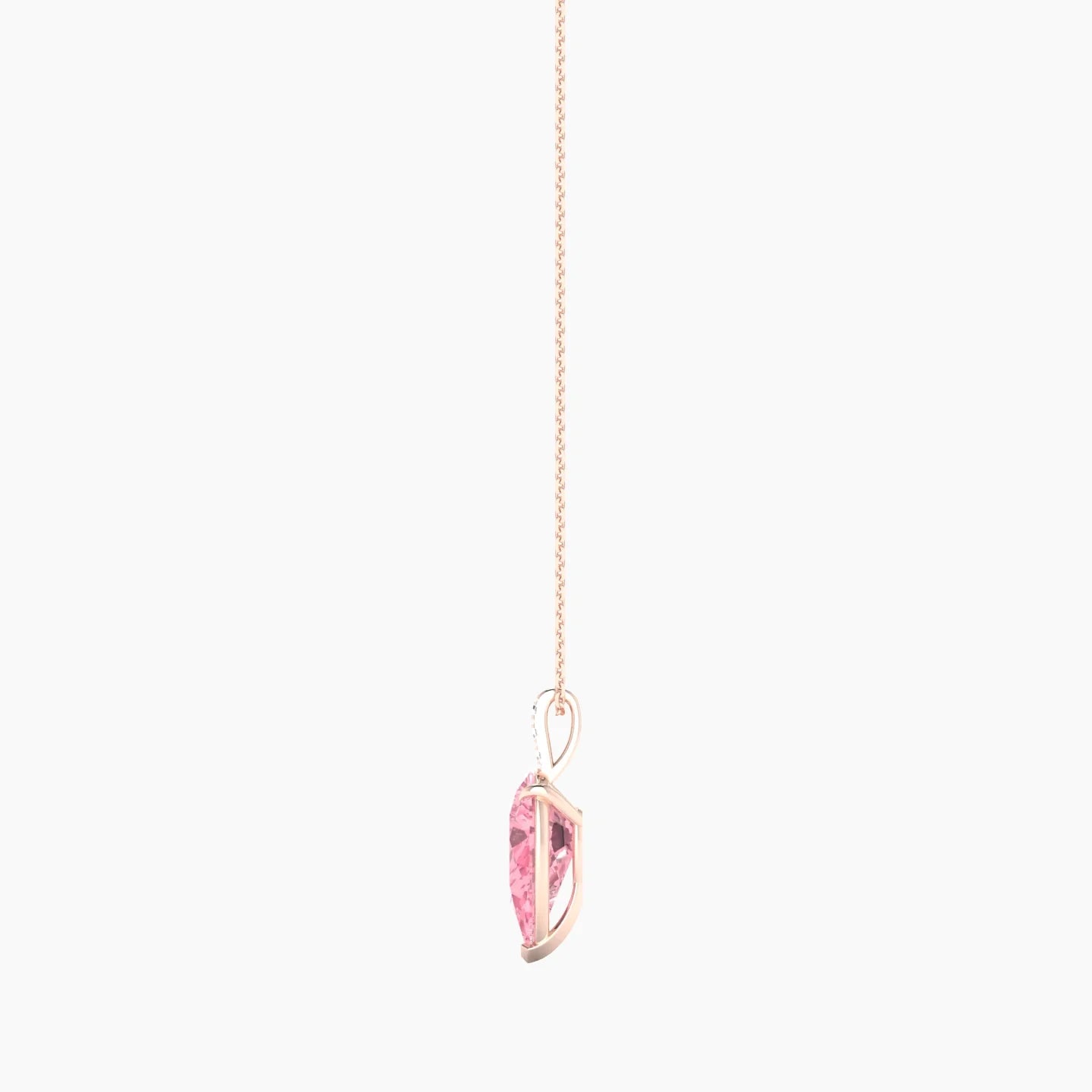 Paved Hanging Solitaire | 18k Rose Gold 3 ct Pink Lab Diamond Pear Cut Pendant