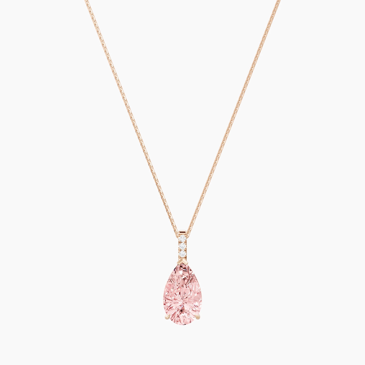 Paved Hanging Solitaire | 18k Rose Gold 3 ct Pink Lab Diamond Pear Pendant