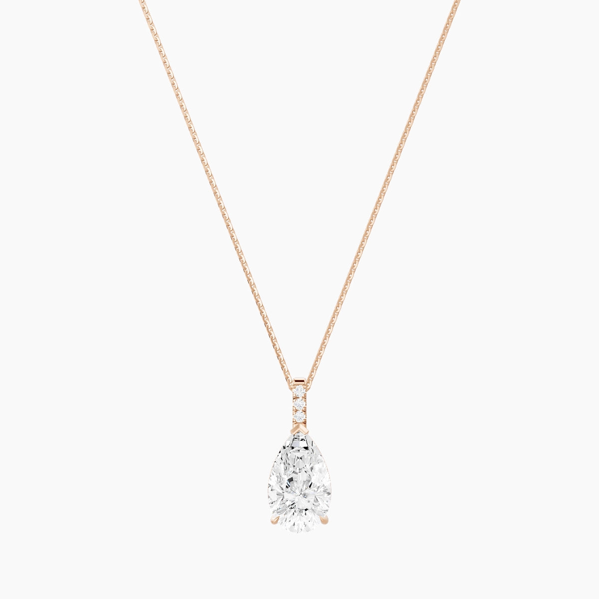 Paved Hanging Solitaire | 18k Rose Gold 3 ct White Lab Diamond Pear Pendant