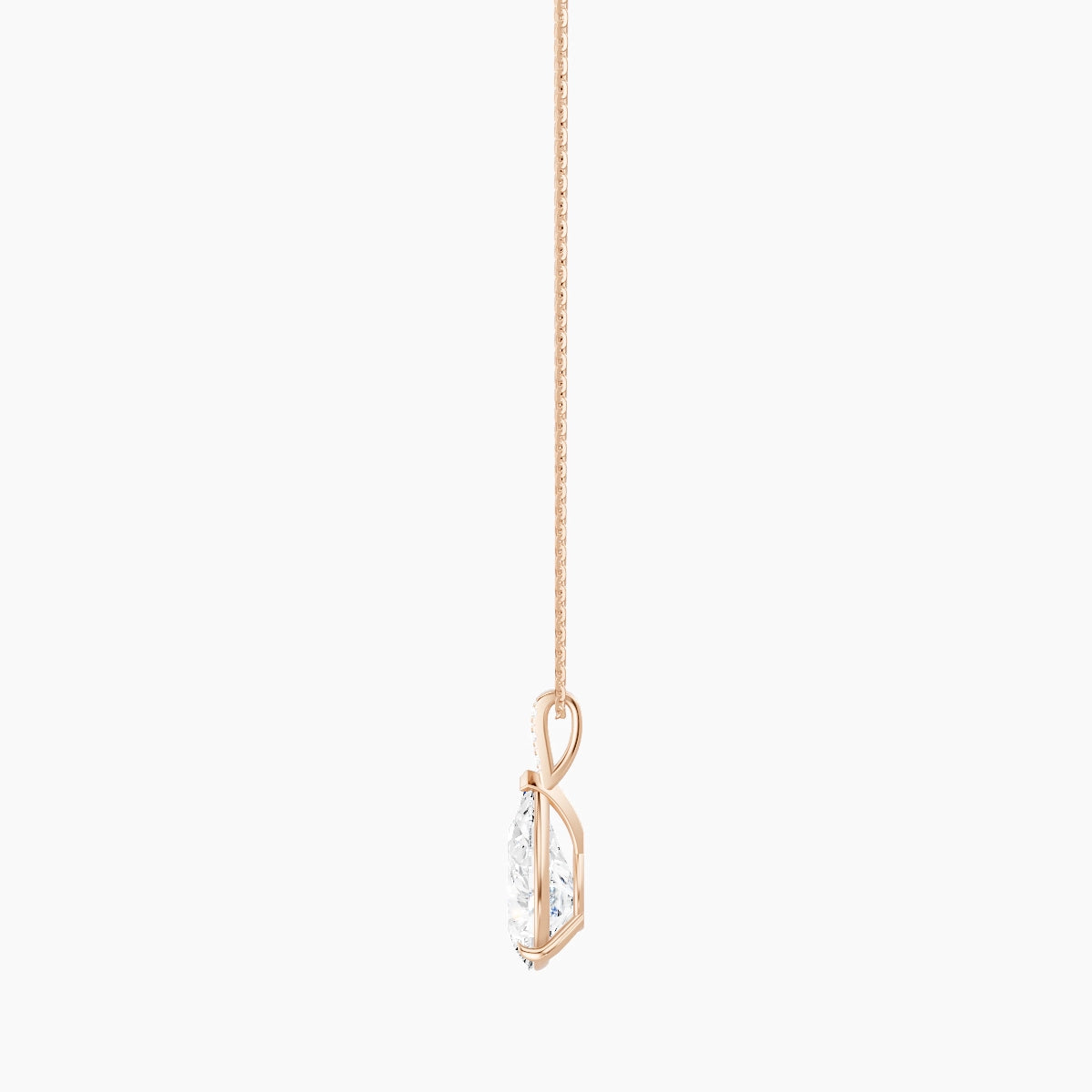Paved Hanging Solitaire | 18k Rose Gold 3 ct White Lab Diamond Pear Pendant