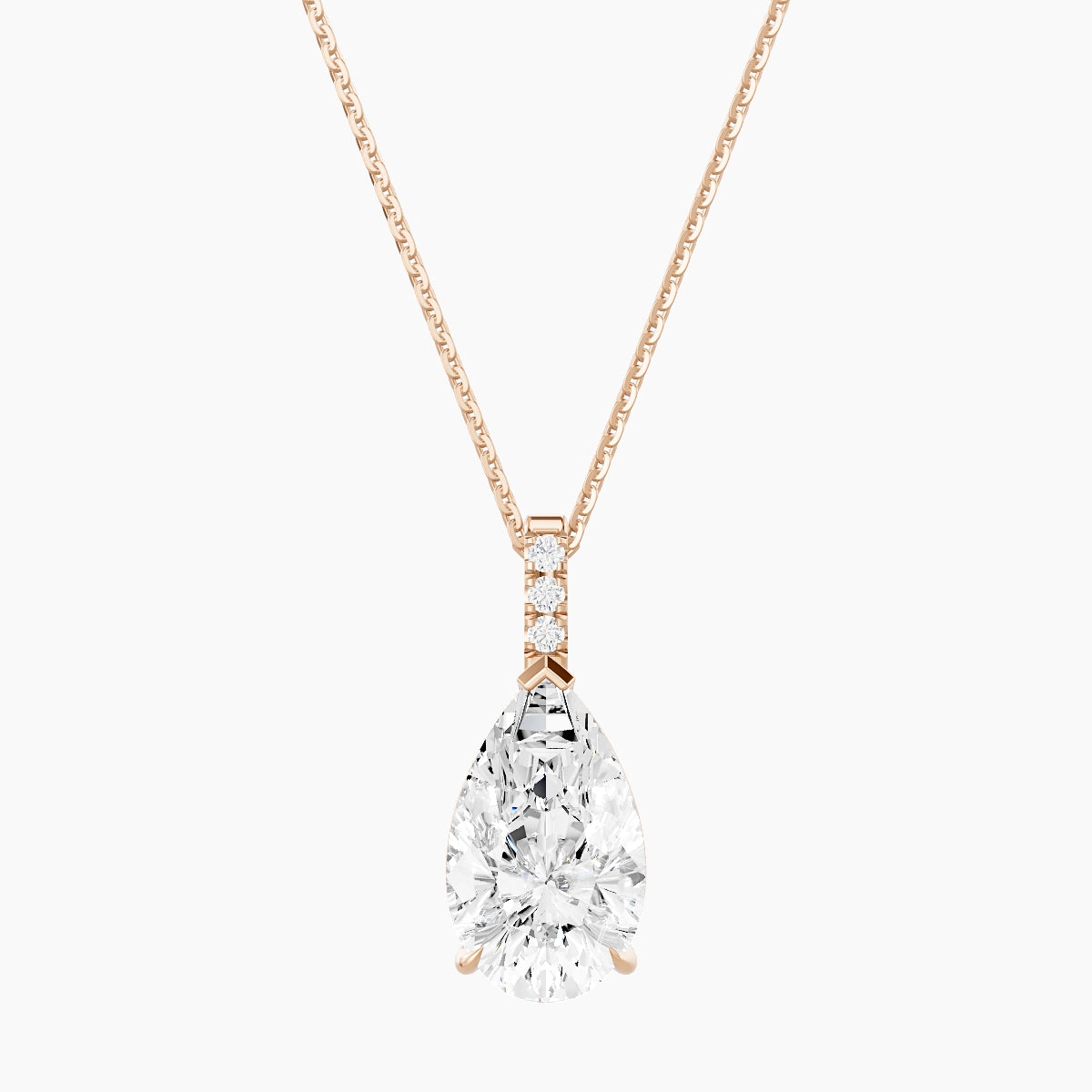 Paved Hanging Solitaire | 18k Rose Gold 3 ct White Lab Diamond Pear Pendant