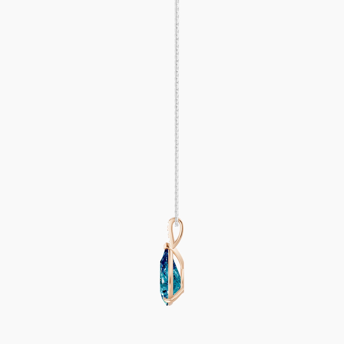 Paved Hanging Solitaire | 18k White & Rose Gold 3 ct Blue Lab Diamond Pear Pendant